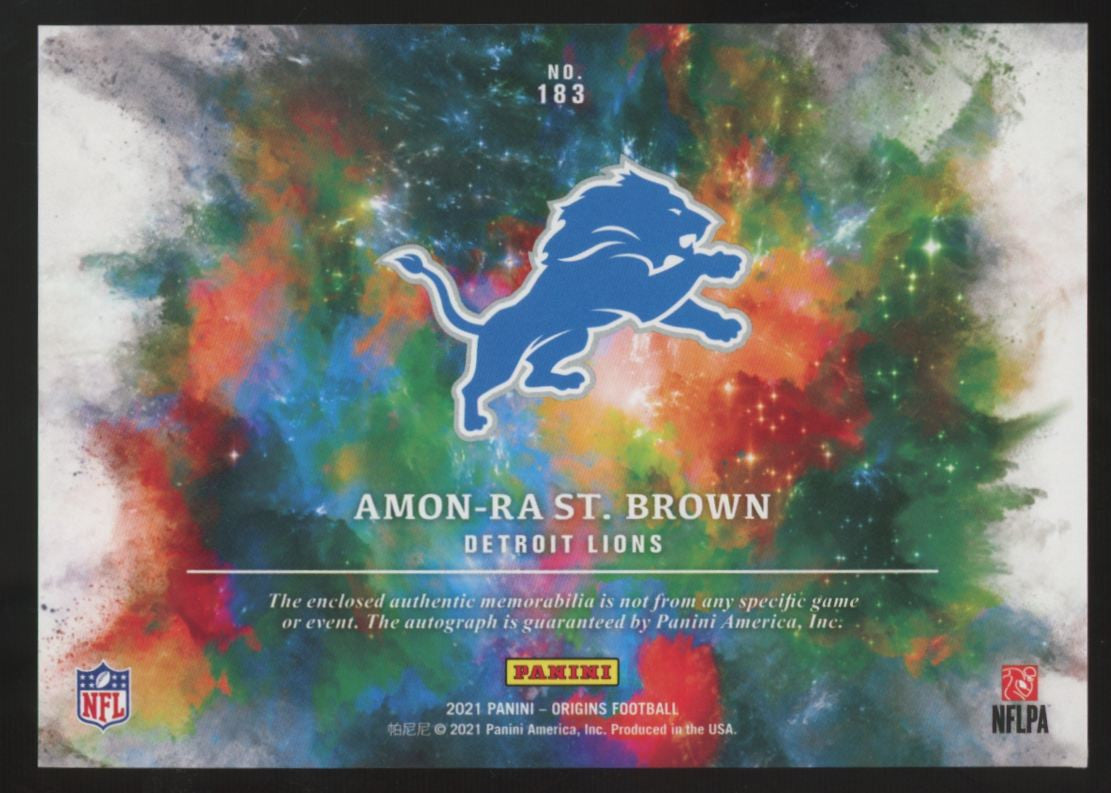 2021 Panini Origins Amon-Ra St. Brown RC Jumbo Patch Auto RPA #183