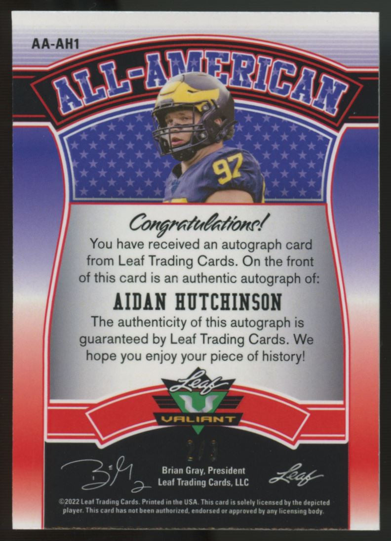 2022 Leaf Valiant Aidan Hutchinson All-American RC Auto Snakeskin /3 #AA-AH1
