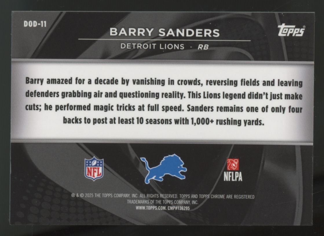 2025 Topps Chrome Black Barry Sanders Depths Of Darkness SSP #DOD-11 "A"