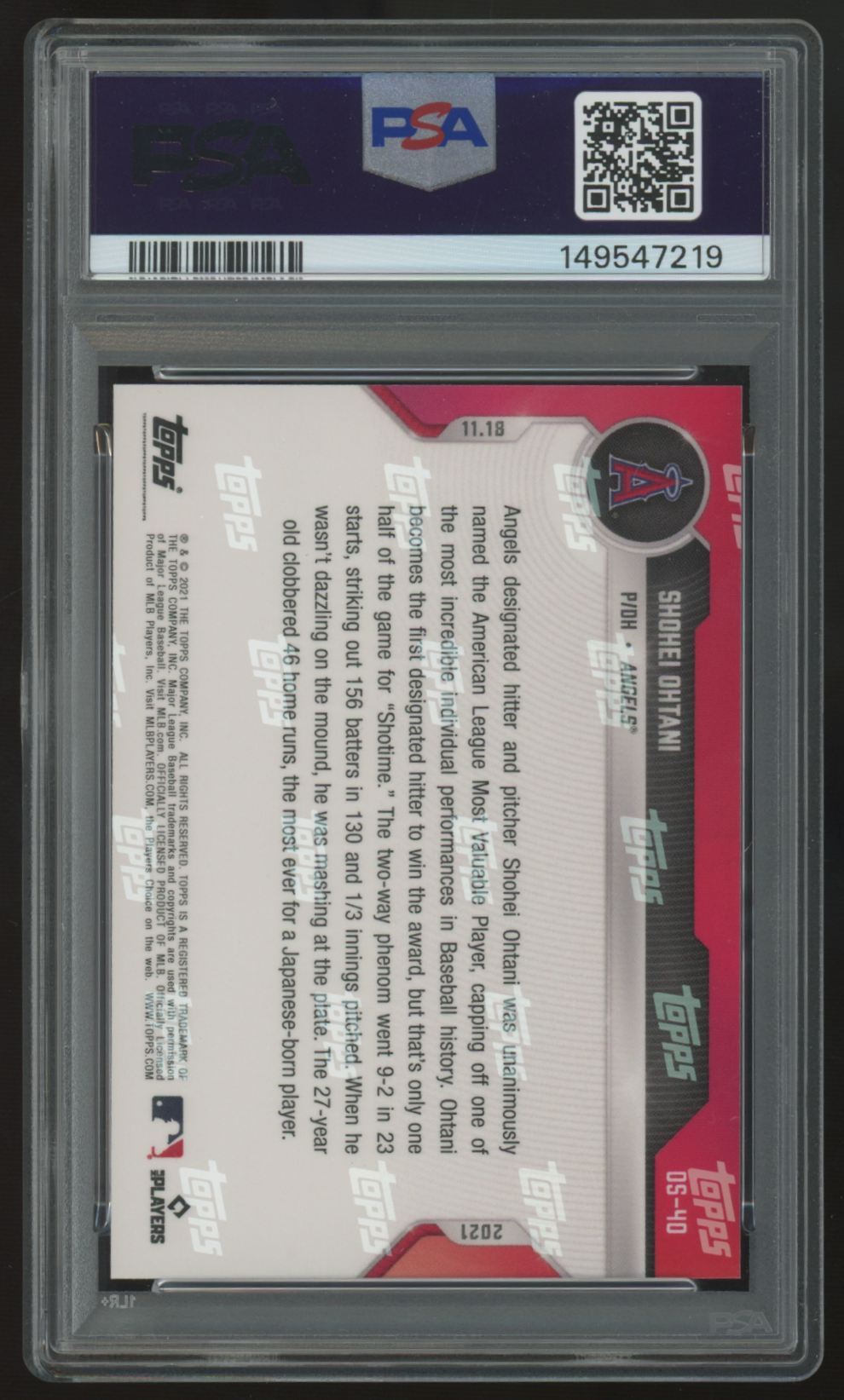 2021 Topps Now Shohei Ohtani Off-Season #OS-40 PSA 10 *219