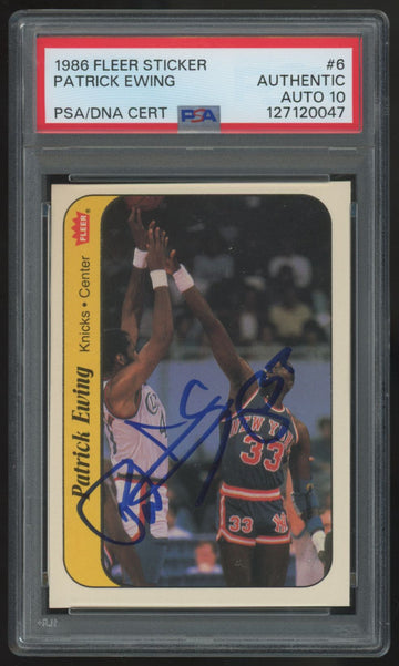 1986-97 Fleer Sticker Patrick Ewing RC Signed Auto #6 PSA Authentic Auto 10