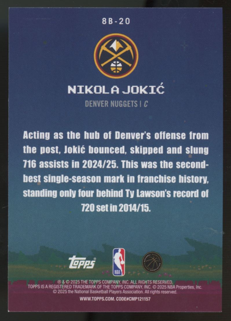 2025-26 Topps Nikola Jokic 8-Bit Ballers Blue Holo Foil /150 #8B-20