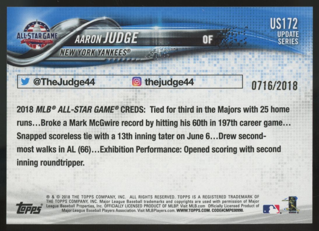 2018 Topps Update Aaron Judge Gold /2018 #US172
