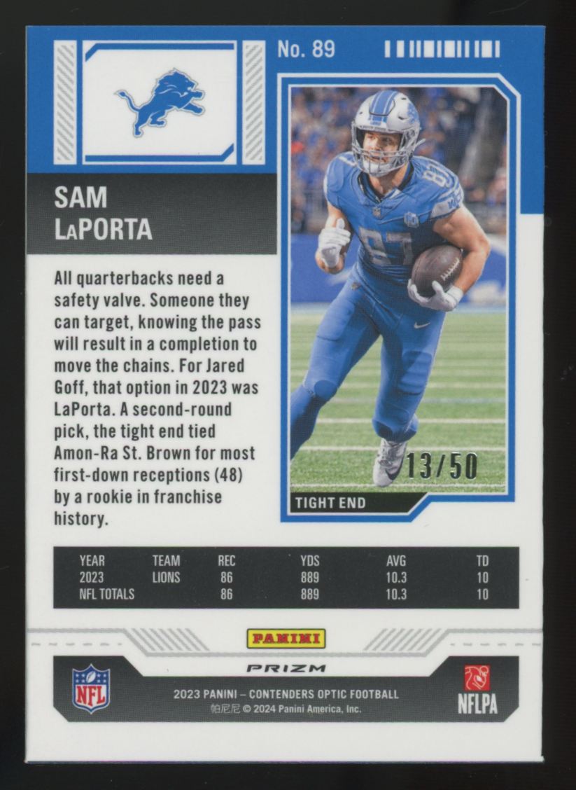 2023 Contenders Optic Sam LaPorta RC Gold Rookie Ticket /50 #89