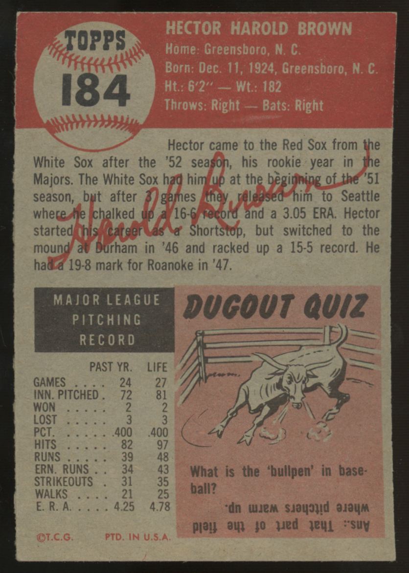 1953 Topps Hal Brown #184 EX/MT "A"