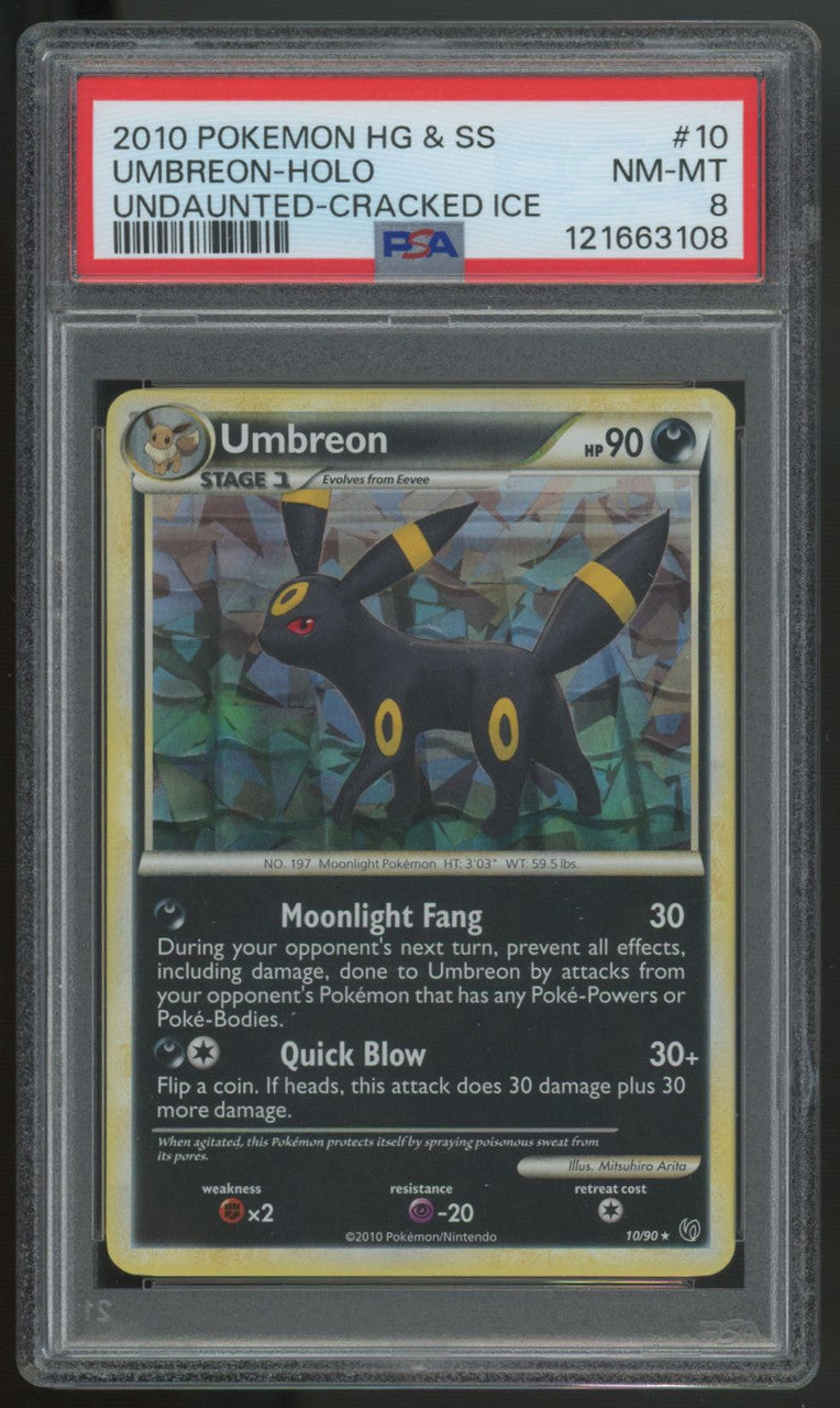 2010 Pokemon Umbreon Undaunted Cracked Ice Holo #10 PSA 8
