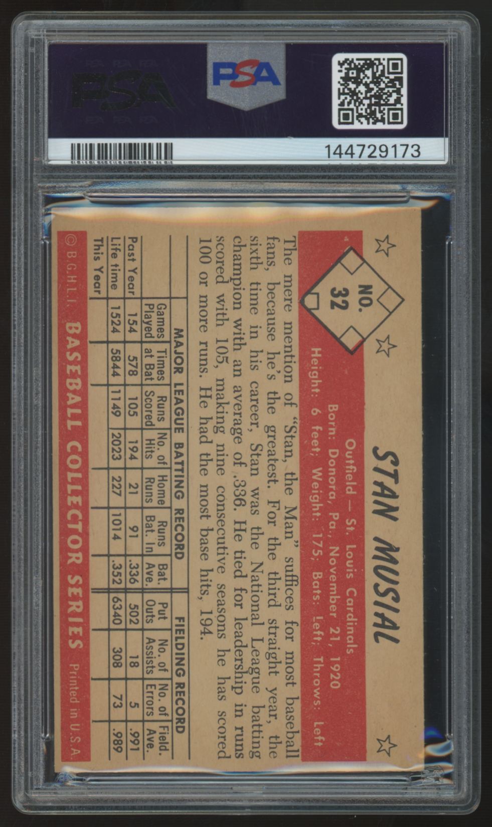 1953 Bowman Color Stan Musial #32 PSA 6 New Grade