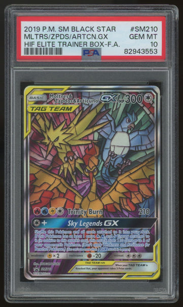 2019 Pokemon Moltres & Zapdos & Articuno GX ETB Promo #SM210 PSA 10 (B)