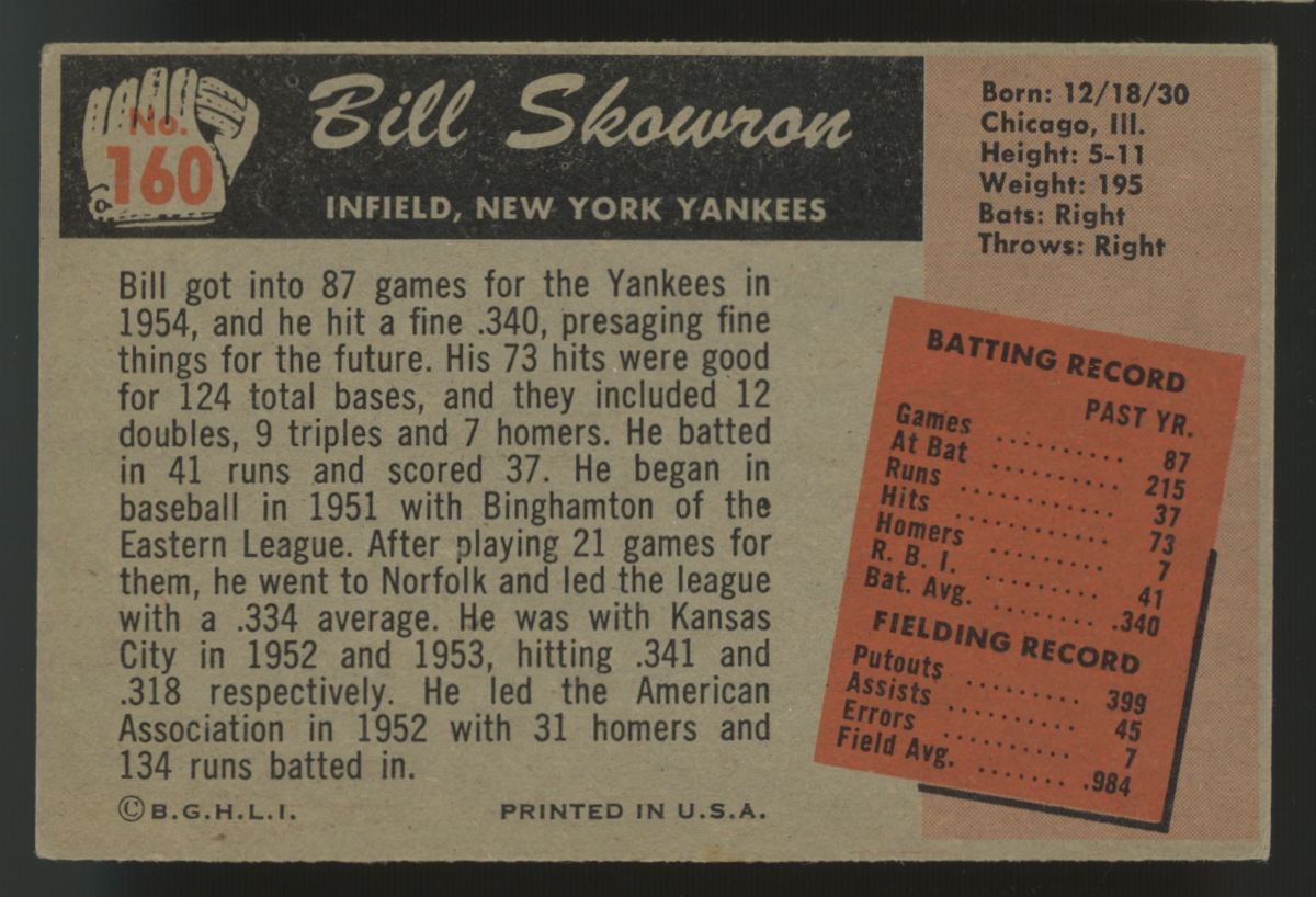 1955 Bowman Bill Skowron #160 VG-EX