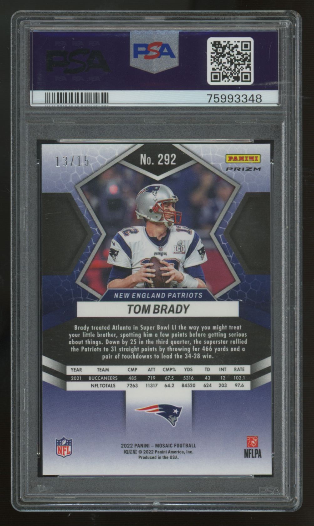 2022 Mosaic Tom Brady Tessellation Prizm /15 #292 PSA 9