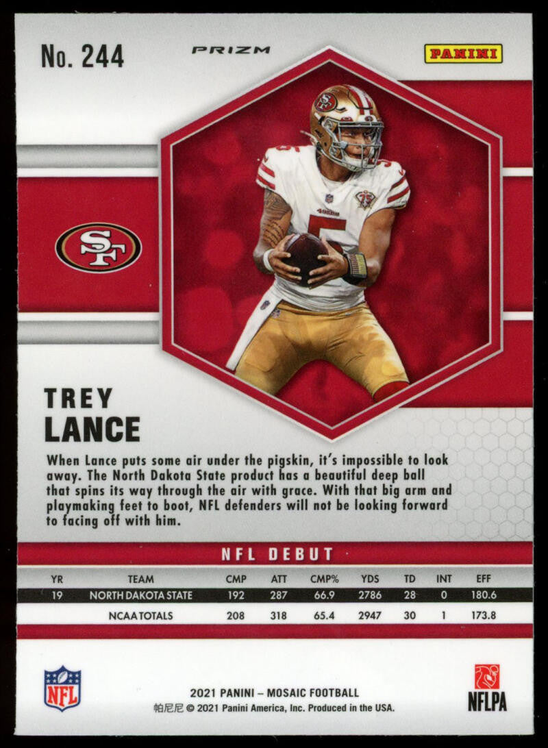 2021 Panini Mosaic Trey Lance Pink Camo Prizm NFL Debut RC #244