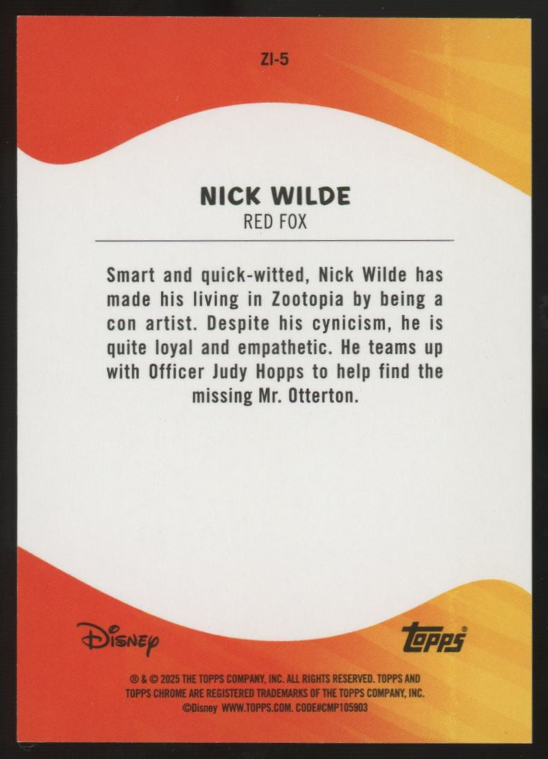 2025 Topps Chrome Disney Nick Wilde Zooptopia Icons Mickey Mouse Refractor /28
