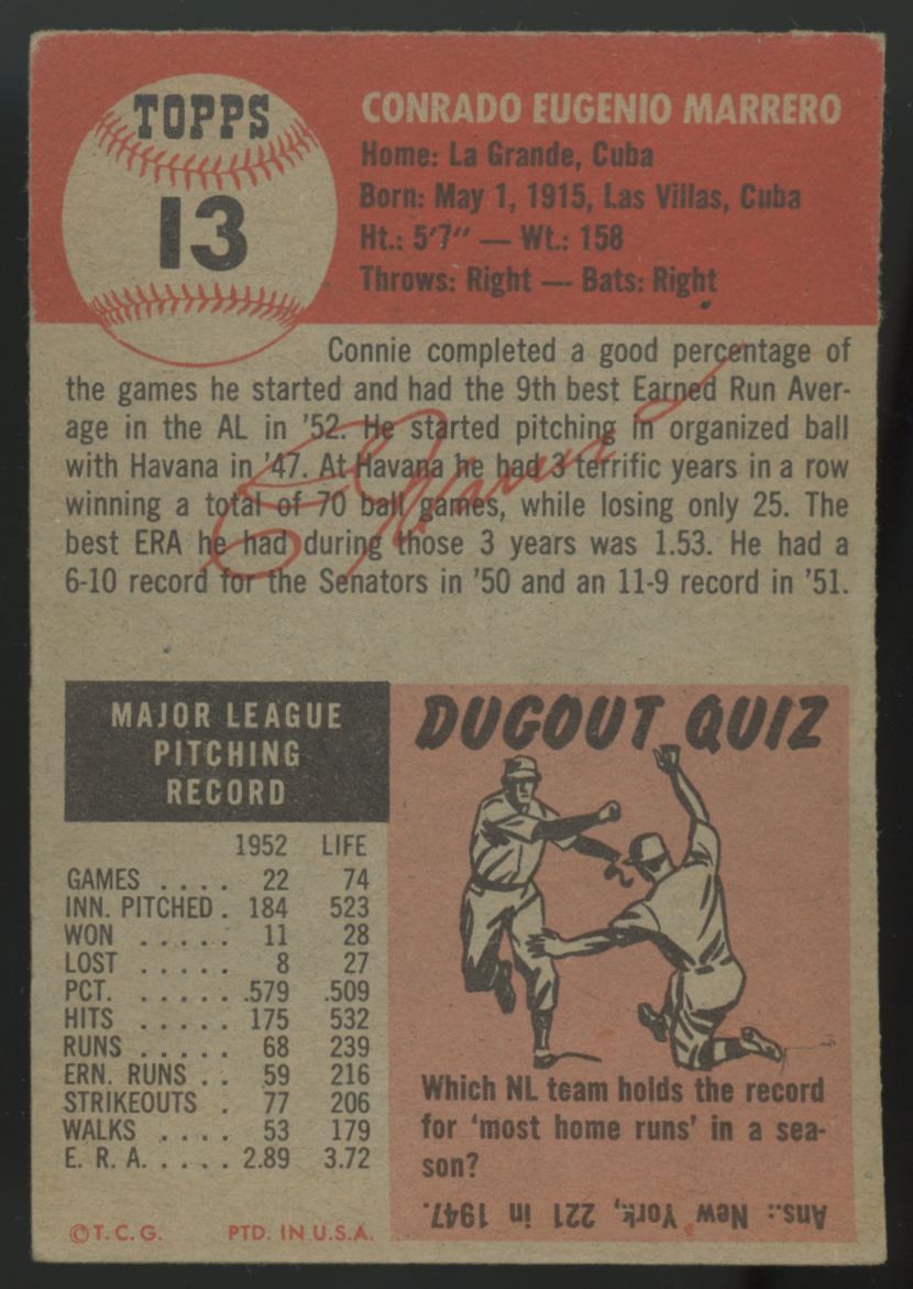 1953 Topps Connie Marrero #13 Poor