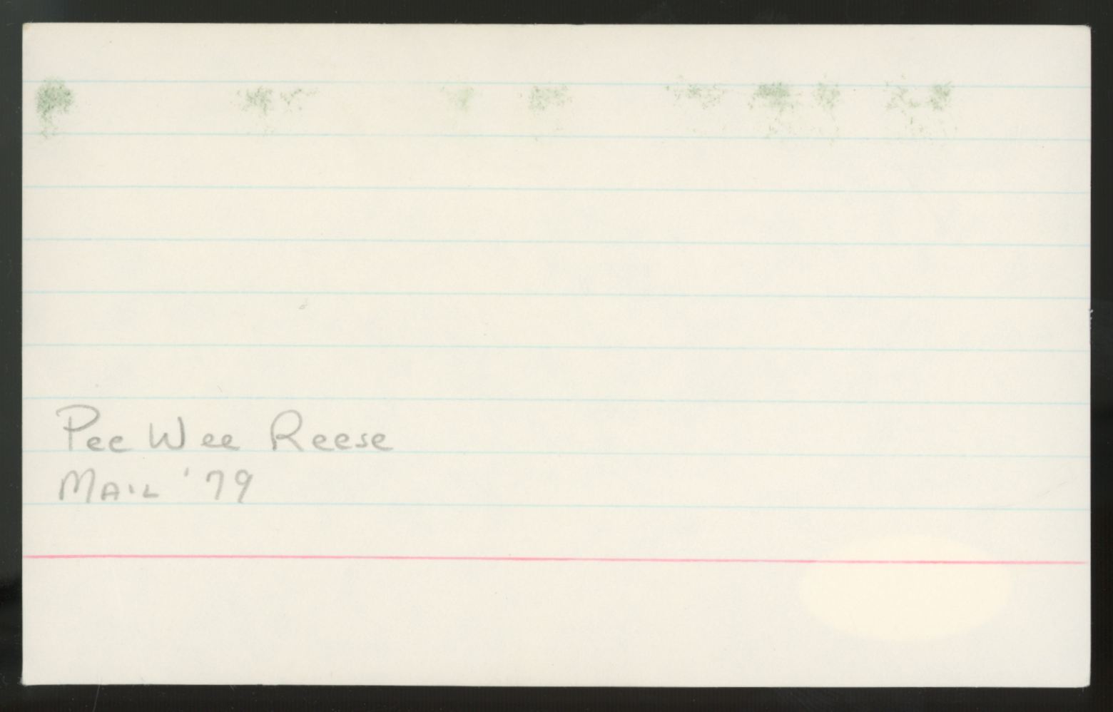 Pee Wee Reese Signed Autographed Index Card JSA Authentic