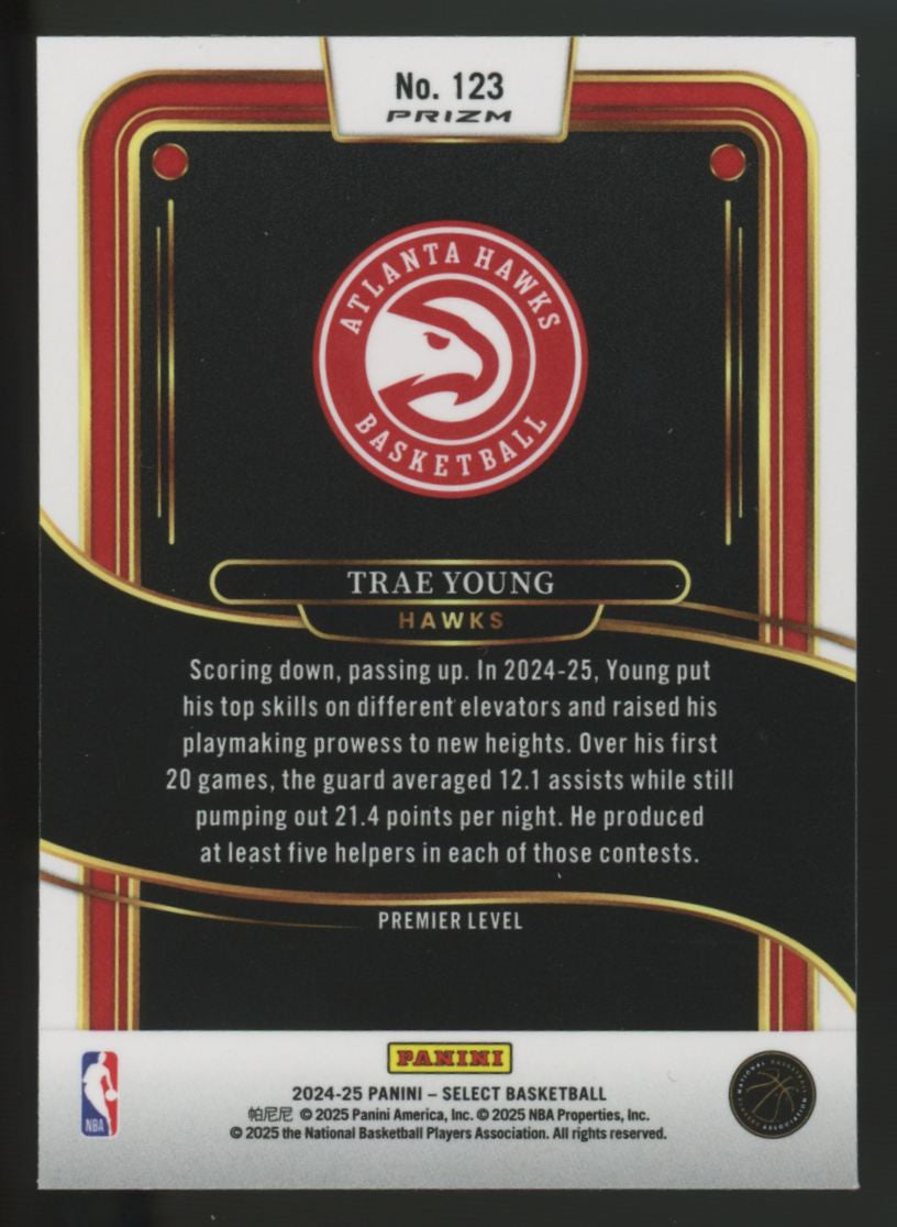 2024-25 Panini Select Trae Young Premier Level Zebra Prizm SSP #123