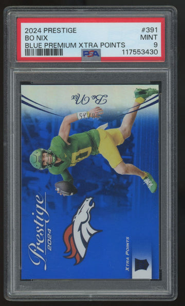 2024 Prestige Bo Nix RC Blue Premium Xtra Points /25 #391 PSA 9