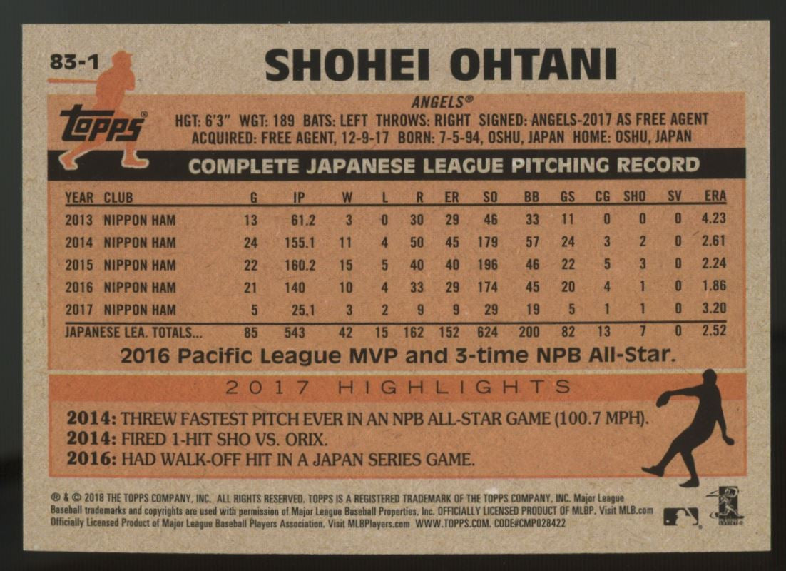 2018 Topps Baseball 1983 Rookies Complete Set (1-24) Ohtani
