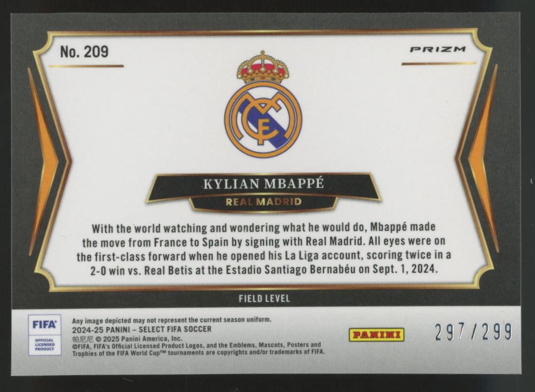 2024-25 Panini Select FIFA Kylian MBappe Field Level Pink Mojo /299 #209