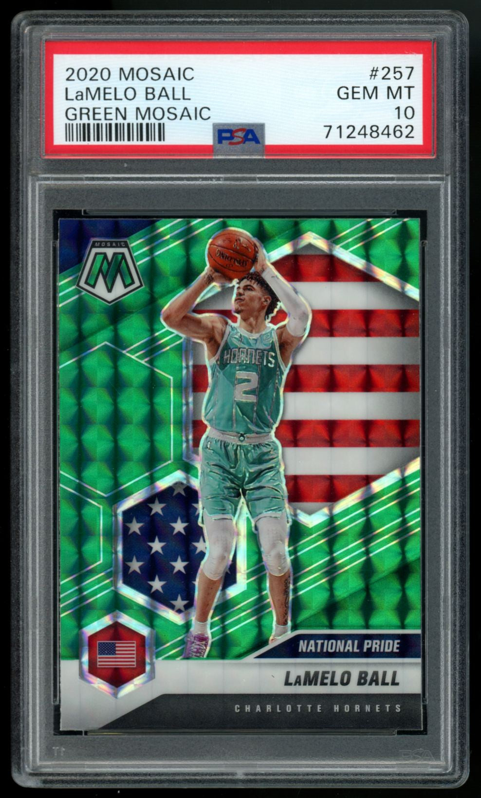 2020-21 Panini Mosaic LaMelo Ball RC Green National Pride #257 PSA 10