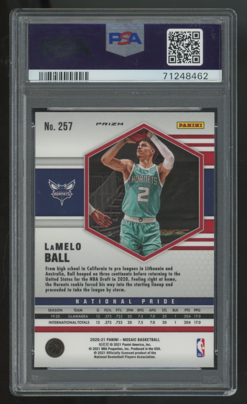 2020-21 Panini Mosaic LaMelo Ball RC Green National Pride #257 PSA 10