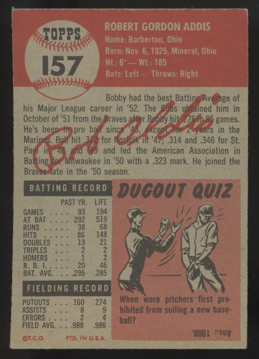 1953 Topps Bob Addis #157 EX