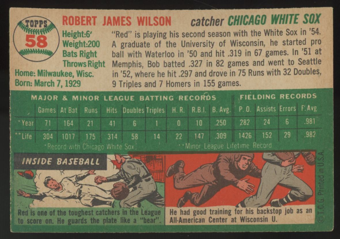 1954 Topps Bob Wilson #58 EX/MT