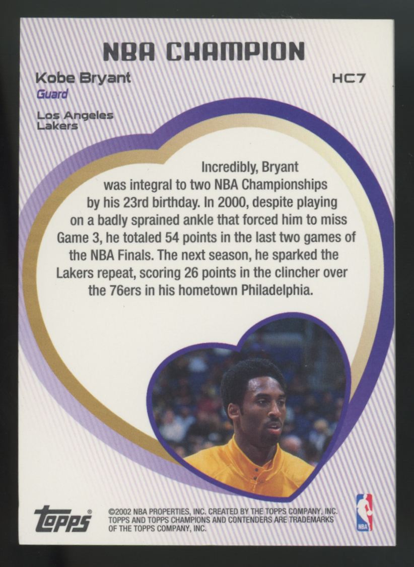 2001-02 Topps TCC Kobe Bryant Heart Of A Champion #HC7