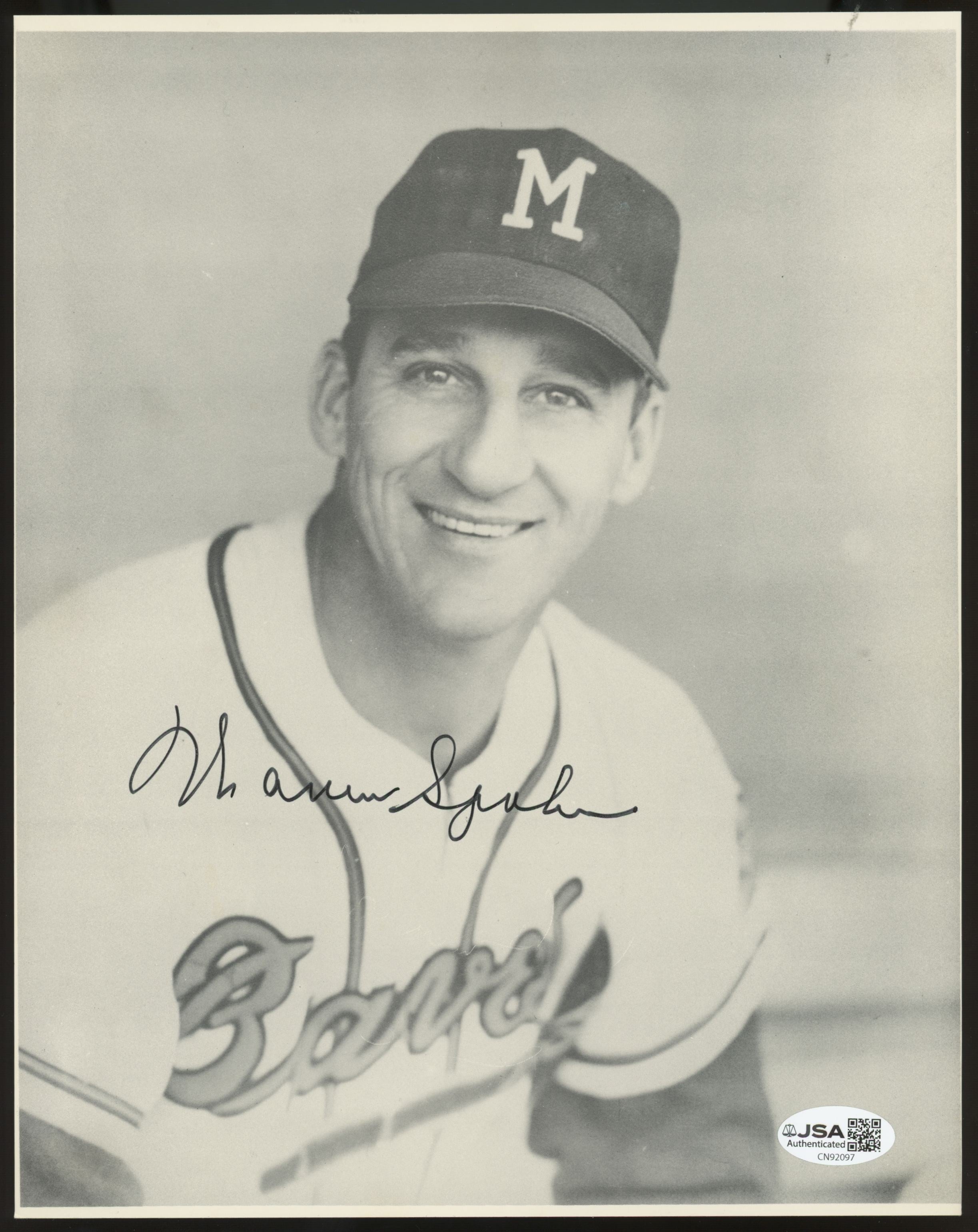 Warren Spahn Signed Autographed 8x10 Photo B&W JSA Authentic