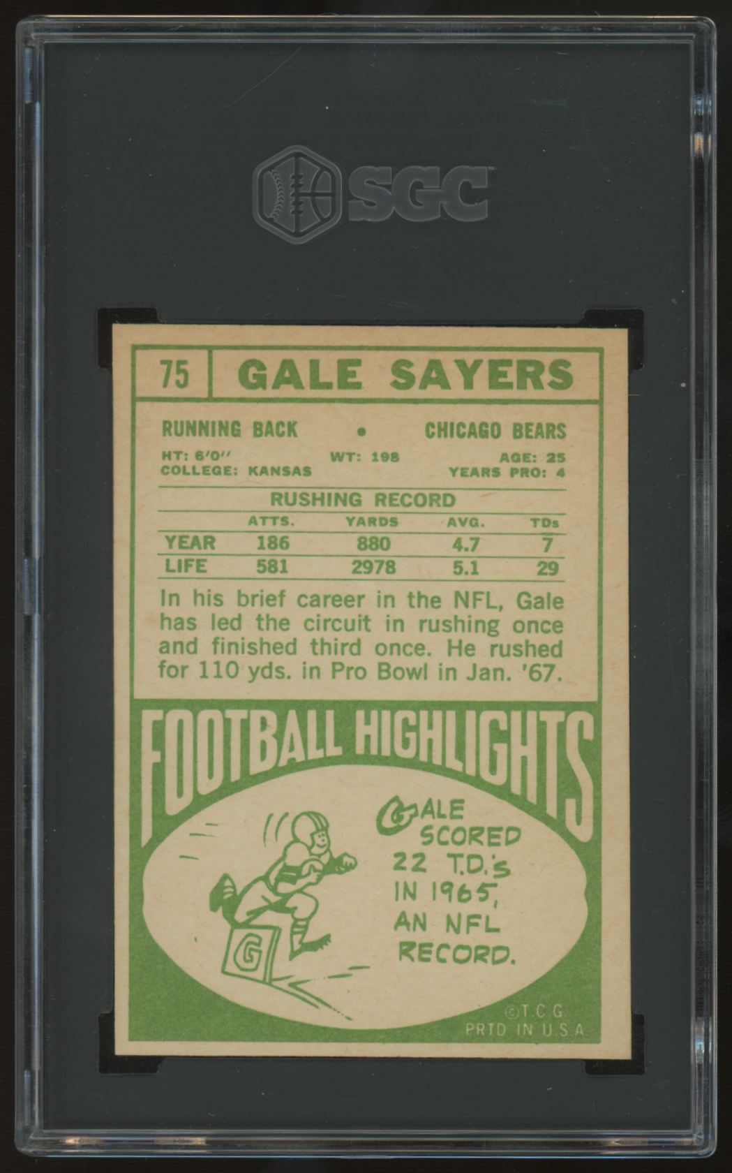 1968 Topps Gale Sayers #75 SGC 7