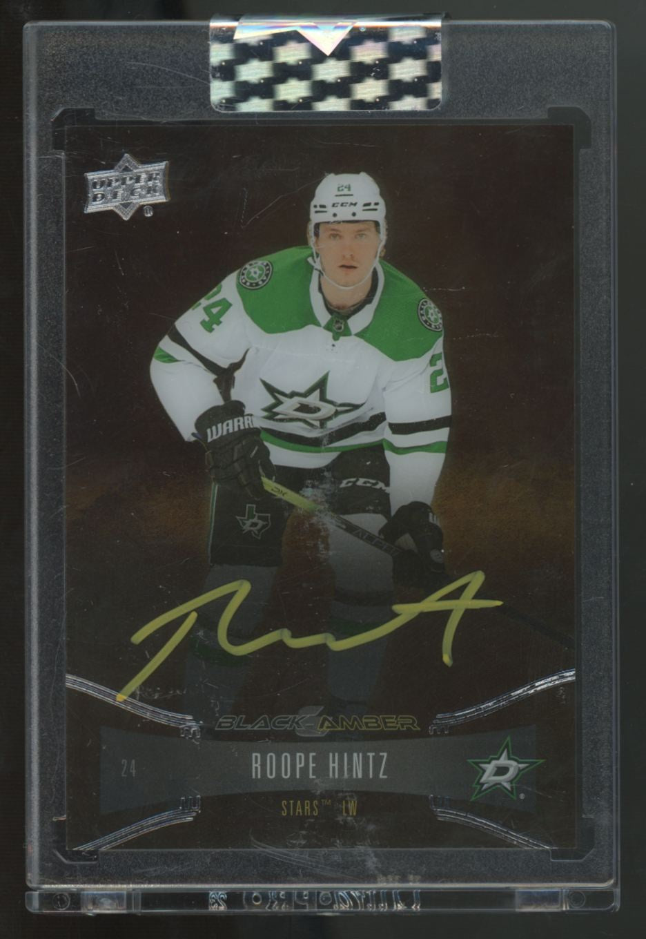 2021-22 Upper Deck Clear Cut Roope Hintz Black Amber Auto #BA-RH