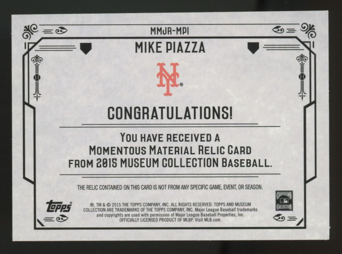 2015 Topps Museum Collection Mike Piazza Momentous Material Gold /10 #MMJR-MPI