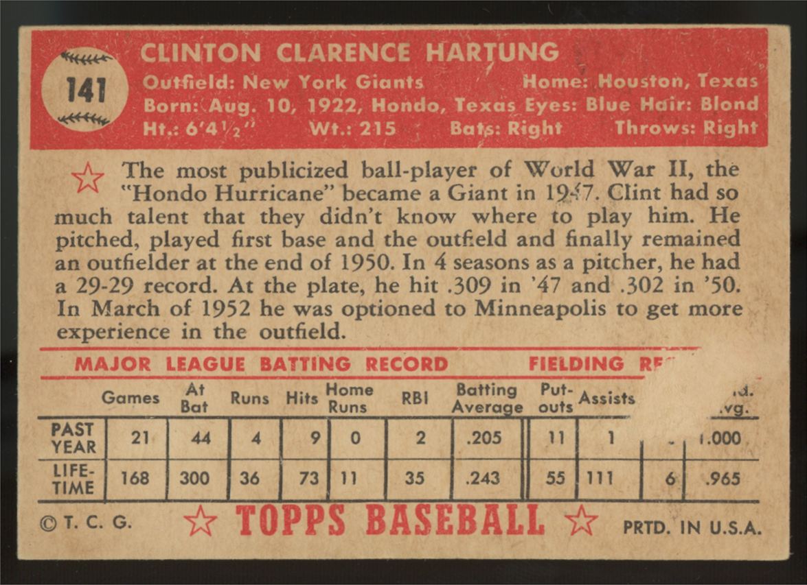 1952 Topps Clint Hartung #141 G/VG