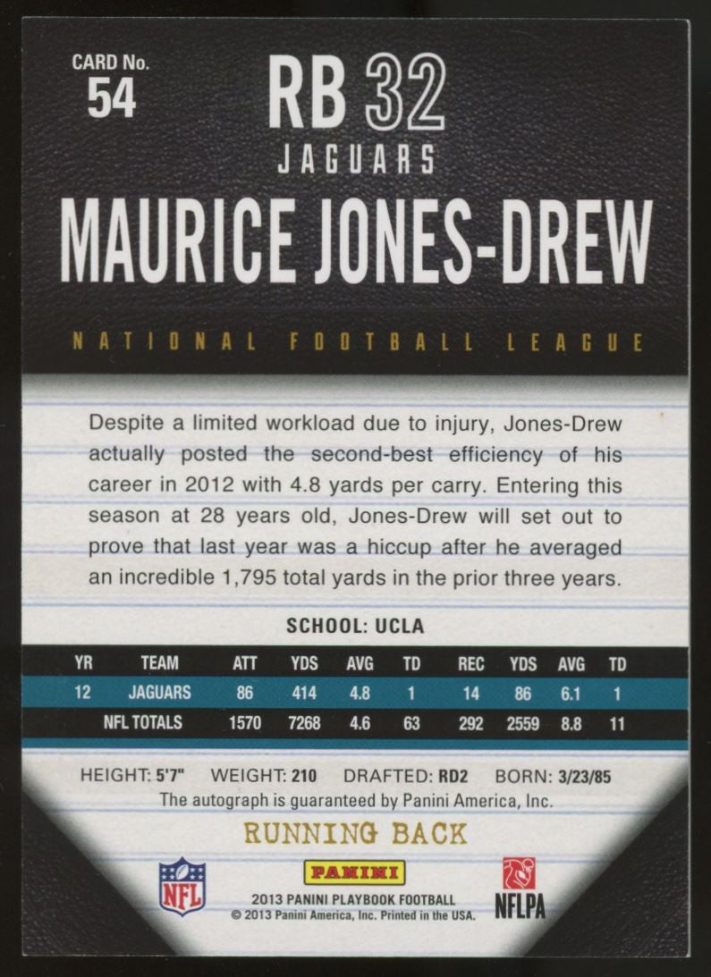 2013 Playbook Maurice Jones-Drew Auto Blue /25 #54