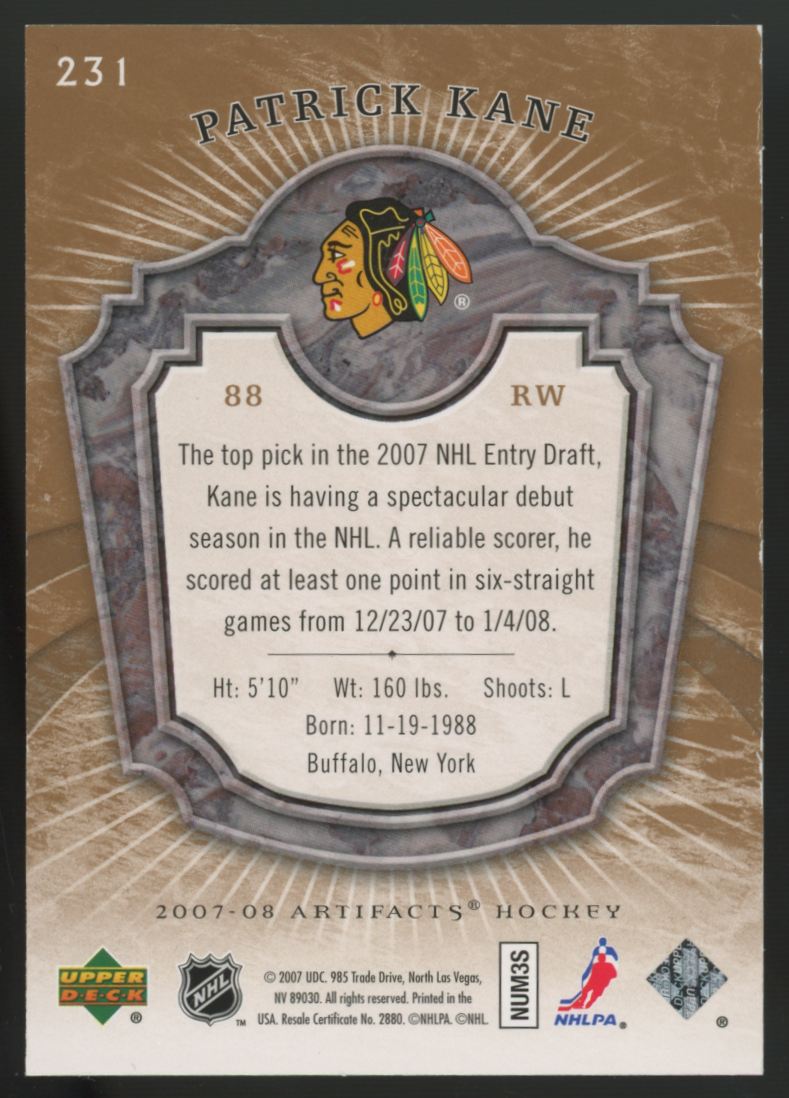 2007-08 Upper Deck Artifacts Patrick Kane RC /599 #231