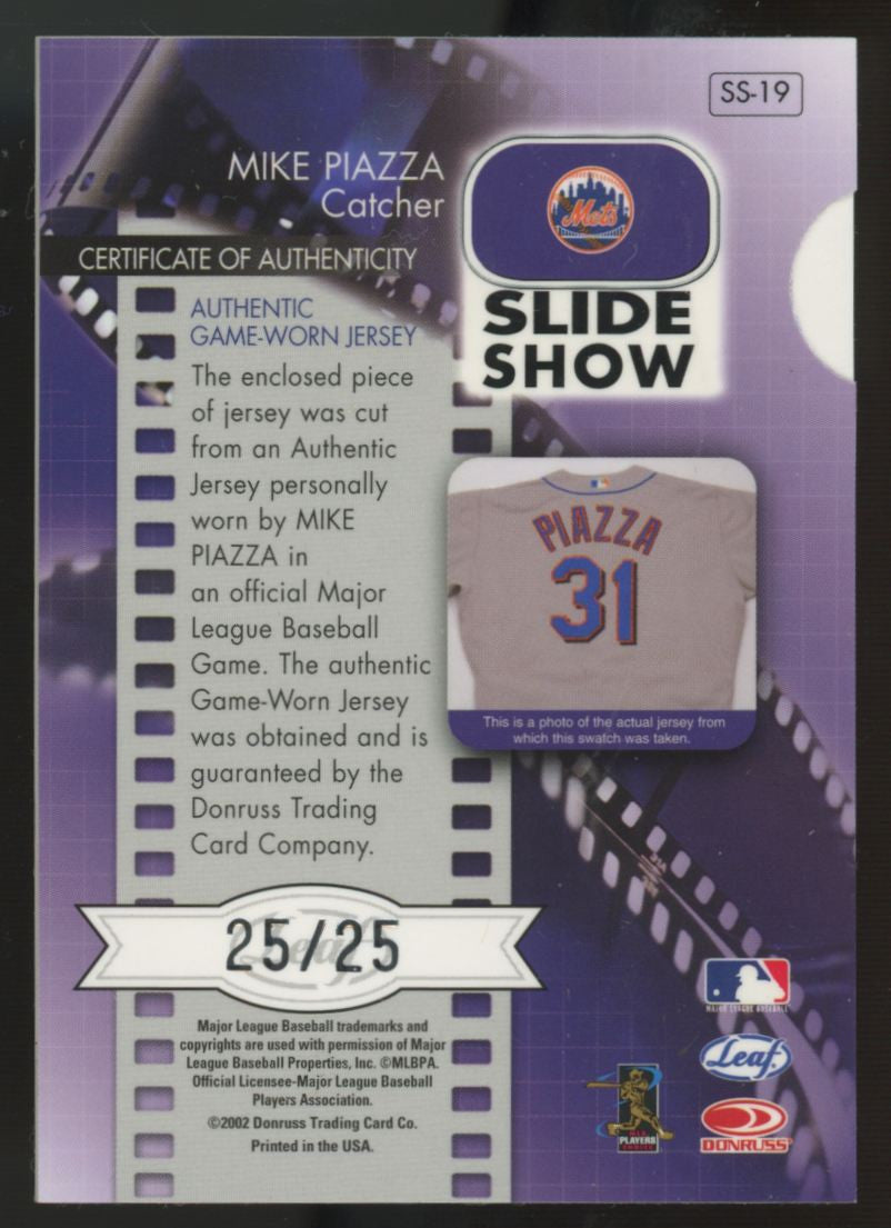 2002 Leaf Rookies & Stars Mike Piazza Slide Show Patch /25 #SS-19