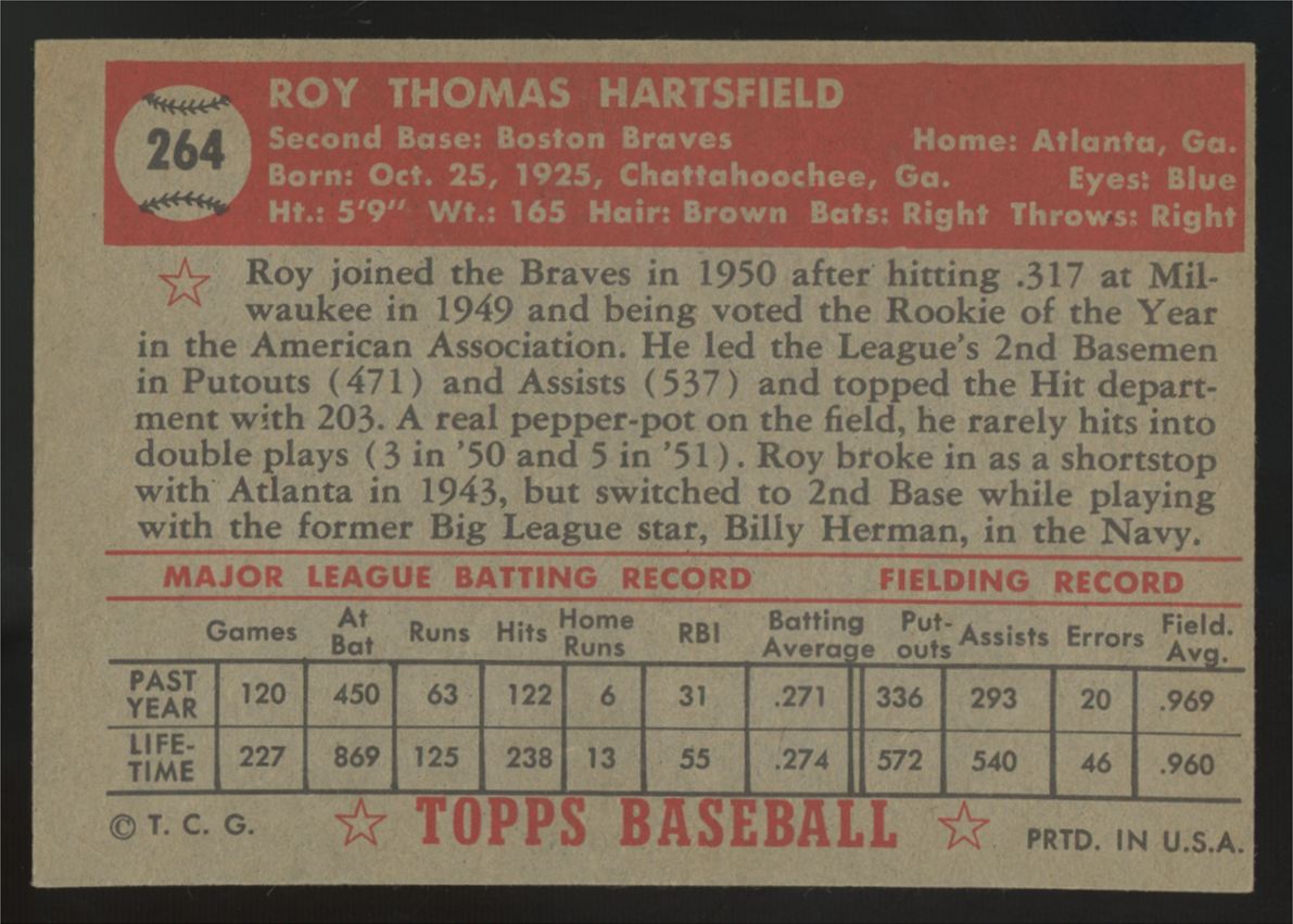 1952 Topps Roy Hartsfield #264 EX