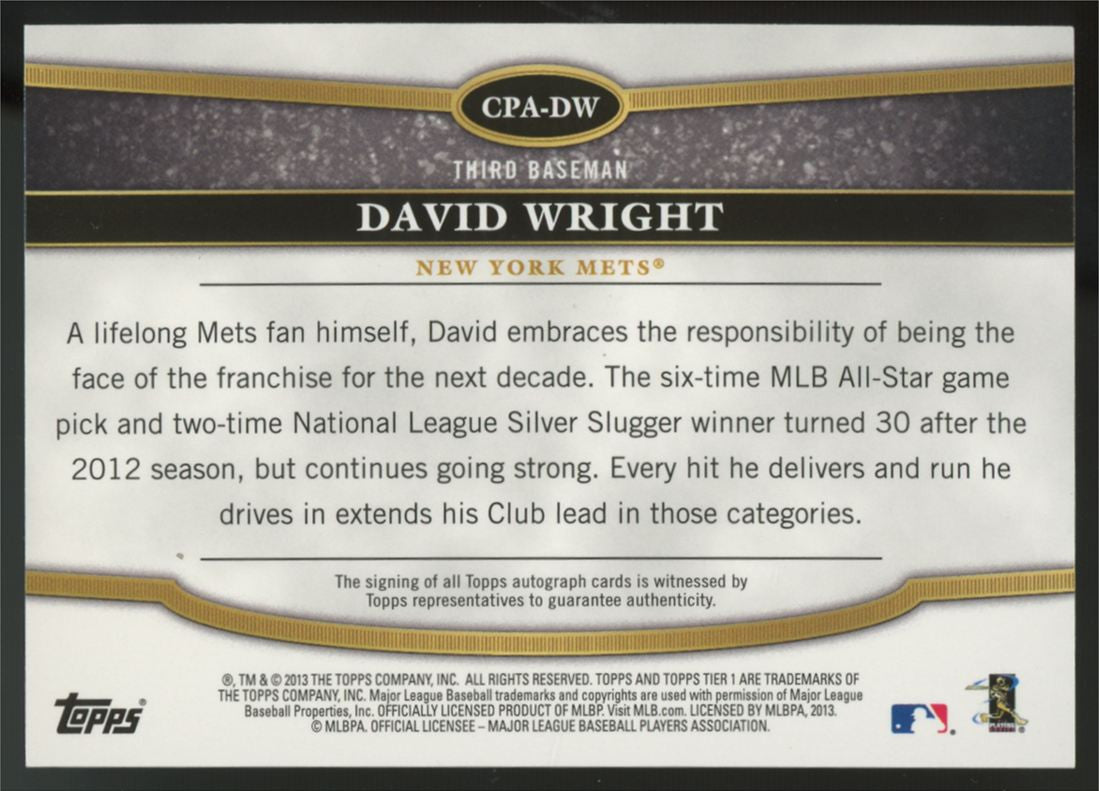 2013 Topps Tier One David Wright Crowd Pleaser Auto /10 #CPA-DW