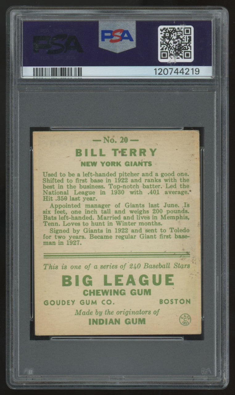 1933 Goudey Bill Terry #20 PSA 3