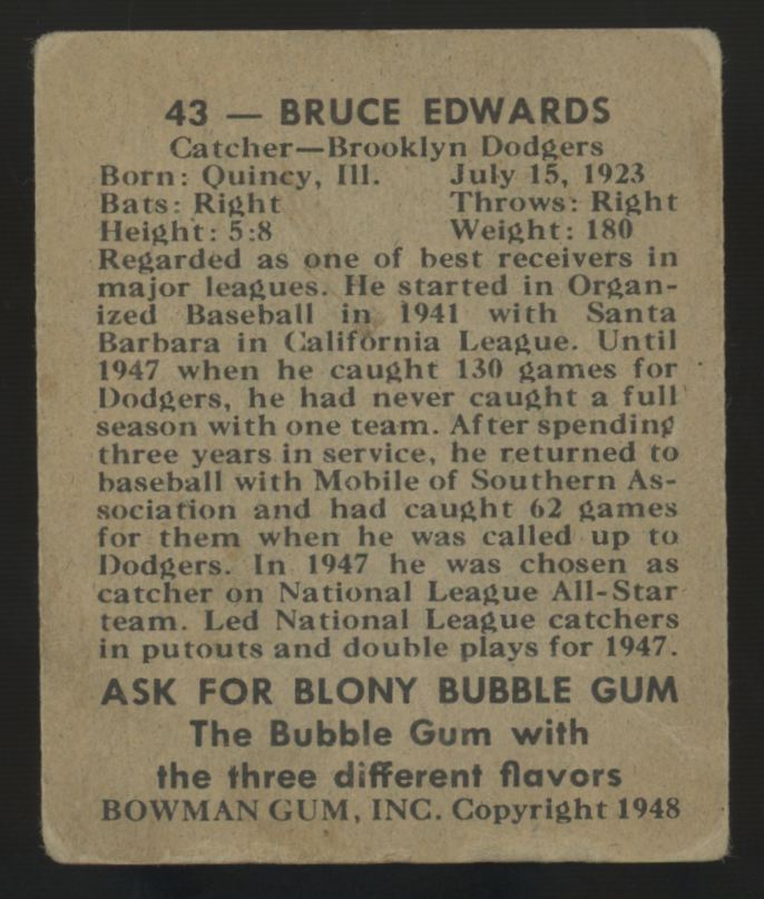 1948 Bowman Bruce Edwards #43 Poor