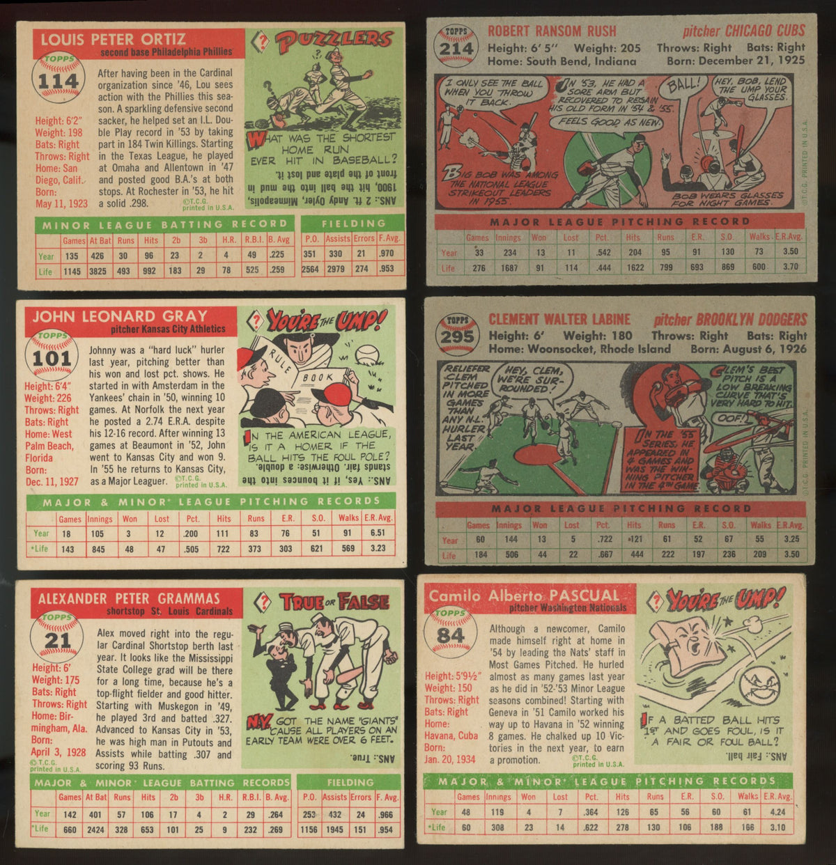 1954/1955/1956 Topps Baseball (Lot Of 18) VG
