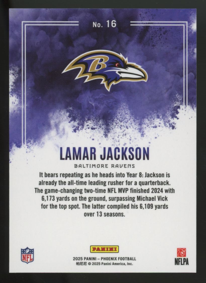 2025 Panini Phoenix Lamar Jackson Color Blast SSP #16