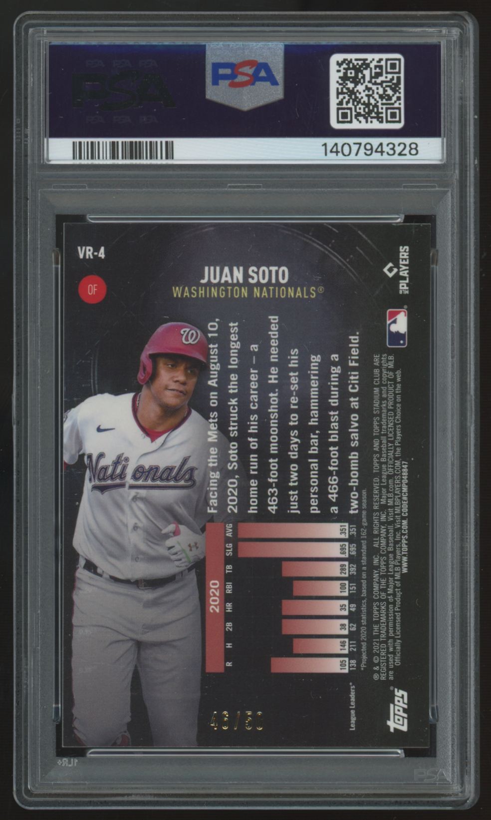 2021 Stadium Club Chrome Juan Soto Virtual Reality Gold /50 #VR-4 PSA 9