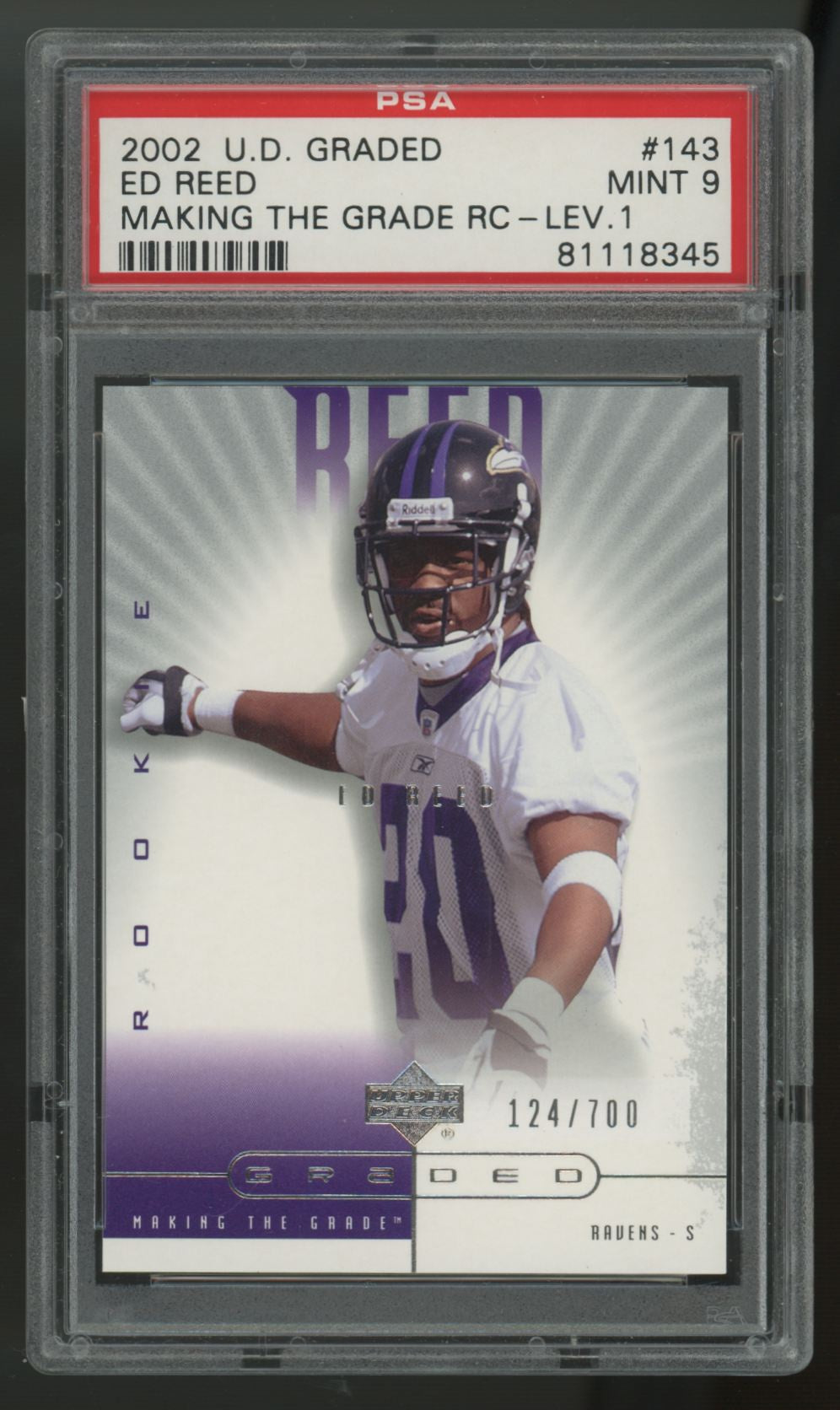 2002 Upper Deck Graded Ed Reed RC Making The Grade /700 #143 PSA 9