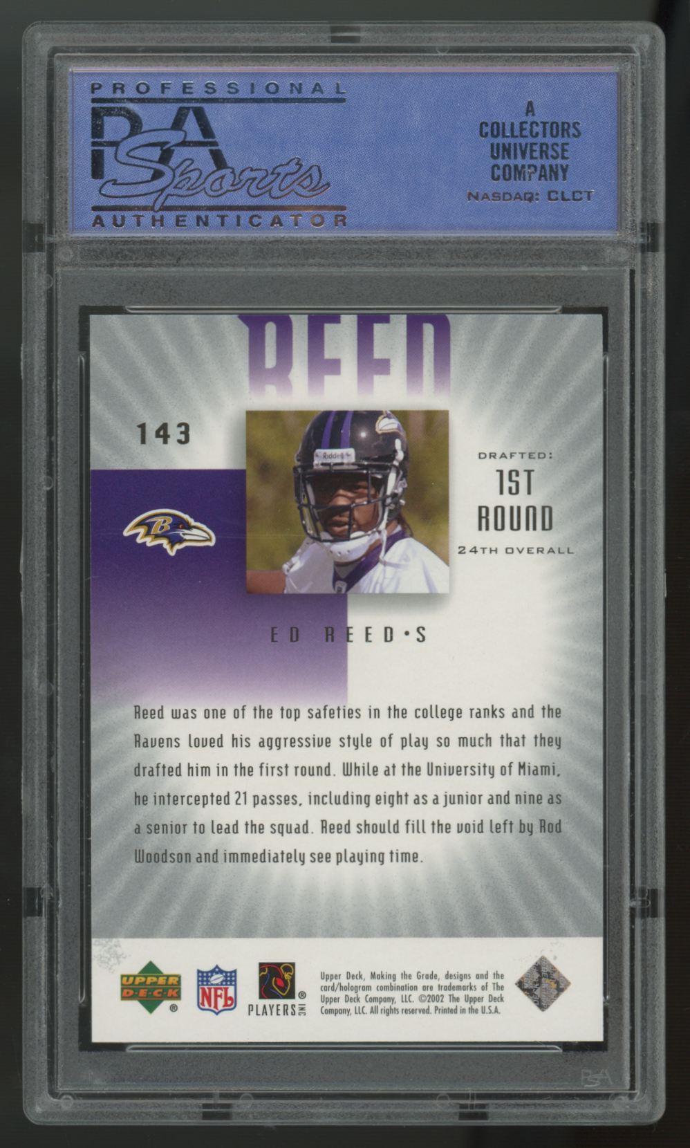 2002 Upper Deck Graded Ed Reed RC Making The Grade /700 #143 PSA 9