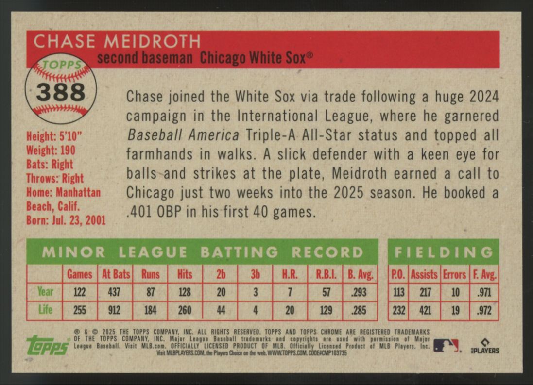2025 Topps Chrome Platinum Anniversary Chase Meidroth Orange Wave Refractor /25