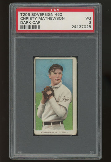 1909-11 T206 Christy Mathewson Dark Cap Sovereign 460 Back PSA 3