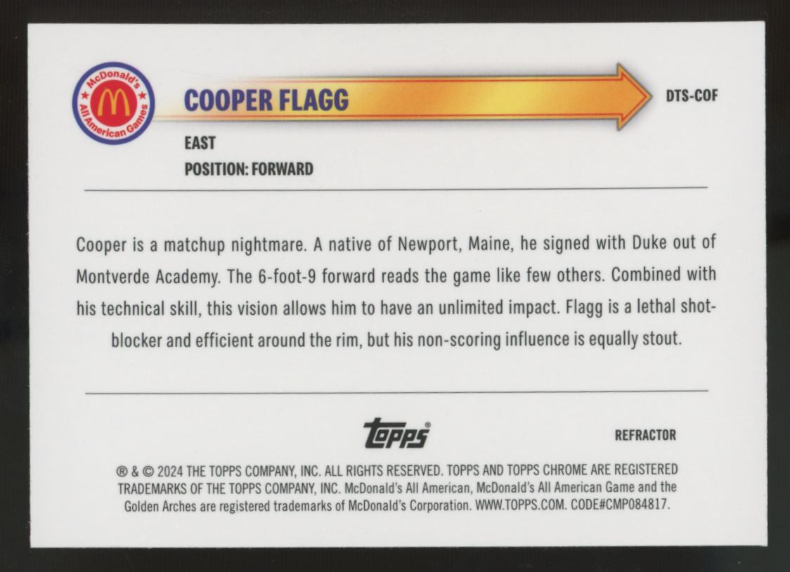 2024 Topps Chrome McDonald's Cooper Flagg Drive-Thru Service Refractor #DTS-COF