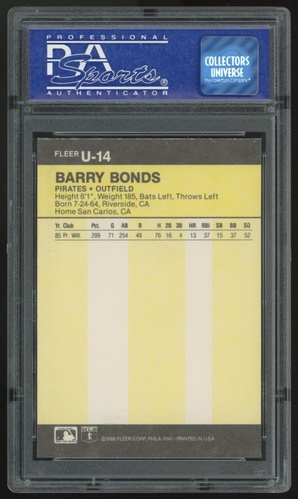 1986 Fleer Update Barry Bonds RC #U-14 PSA 9 *866