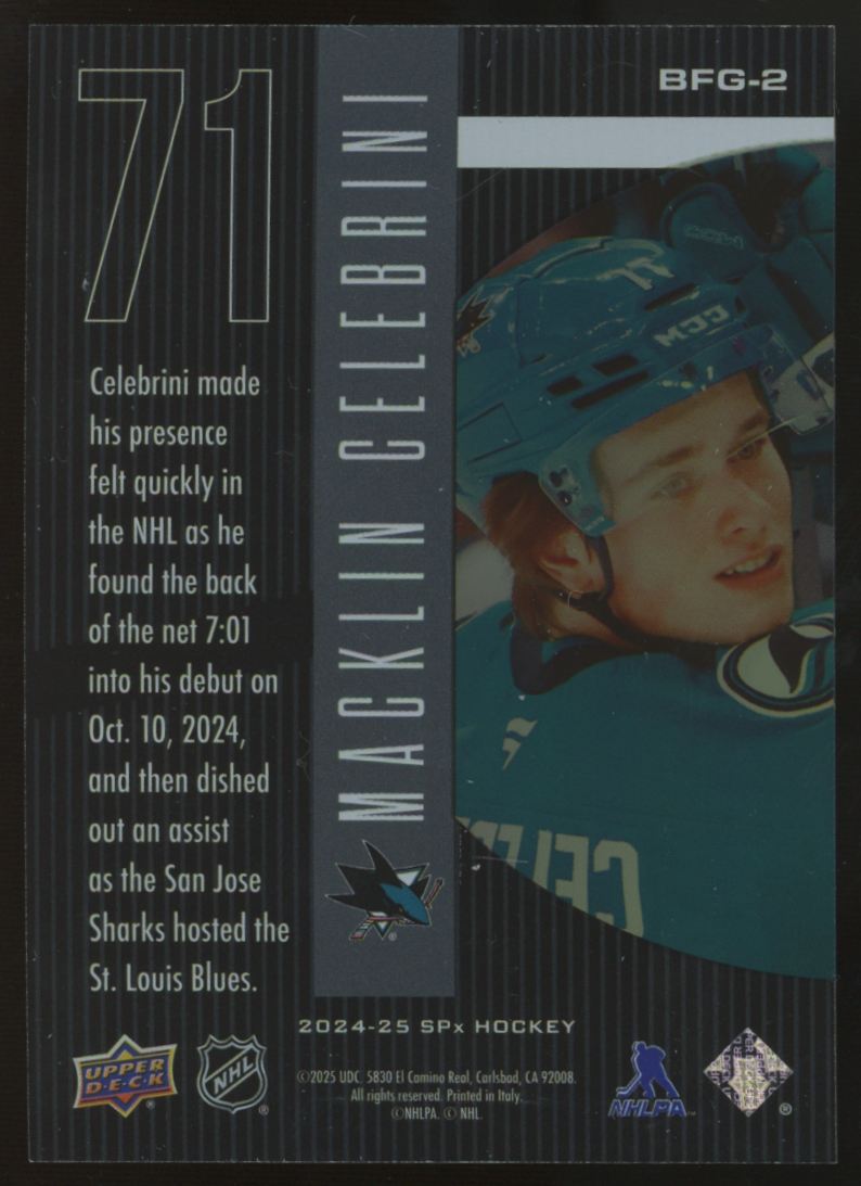 2024-25 Upper Deck SPx Macklin Celebrini RC Bound For Glory #BFG-2