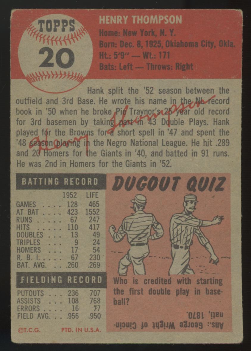 1953 Topps Hank Thompson #20 VG